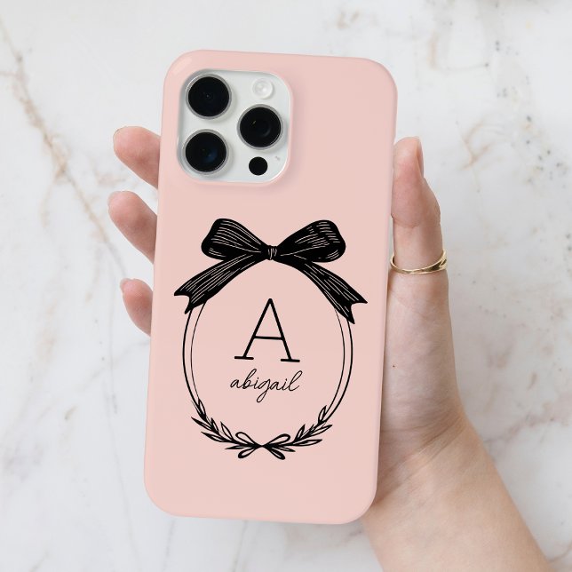 Coques Case-Mate iPhone Moderne Black Bow Stylish Girl Blush Rose Monogram (Modern Black Bow Stylish Girly Blush Pink Monogram Case-Mate iPhone Case)
