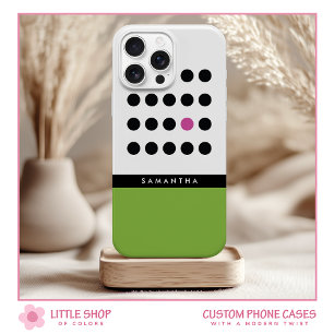 Coque Pour iPhone 15 Moderne bloc de couleur à pois verts et monogramme