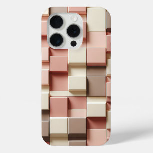 Coque iPhone 15 Pro Moderne Boîtier Géométrique 3D Carré Rose Poussiér