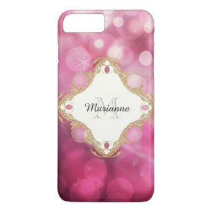 Coque Case-Mate Pour iPhone Moderne Bokeh Sparkle rose Personnalisé Monogramme