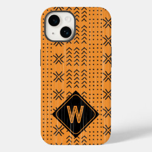 Coque Pour iPhone 14 Moderne Burning Orange Boudcloth Africain Monogram