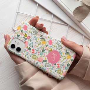 Coque Pour iPhone 15 Moderne chic floral blush rose monogrammé