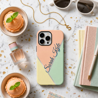 Coques iPhone 16 Pro Max Moderne Chic Nom personnalisé Rose Abricot Menthe