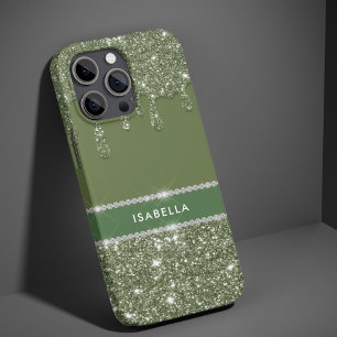 Coque Pour iPhone 14 Pro Moderne Chic Sage Green Parties scintillant Sparkl