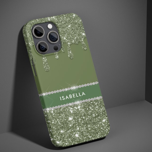 Coques Case-Mate iPhone Moderne Chic Sage Green Parties scintillant Sparkl (Créateur téléchargé)