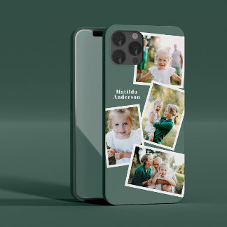 Coque Pour iPhone 14 Moderne design multi photo famille sage vert chic