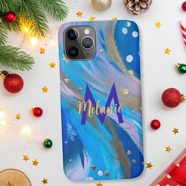 Coques Case-Mate iPhone Moderne élégant abstrait blanc or bleu (Créateur téléchargé)