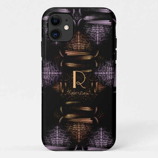 Coques Case-Mate iPhone Moderne Elegant Luxueux Or et violet Monogramme (Dos)