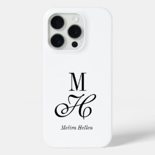 Coque iPhone 15 Pro Moderne Élégant Minimaliste Nom Monogramme Noir Bl