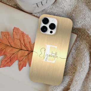 Coque Pour Pour iPhone 14 Pro Max Moderne Elégant Or Brossé Métallique Monogramme
