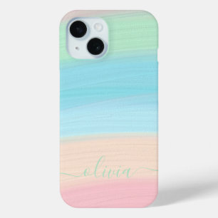 Coque Pour iPhone 15 Moderne et élégant Aquarelle arc-en-ciel Monogramm