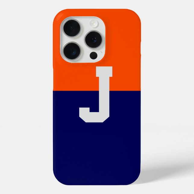 Coques Case-Mate iPhone Moderne et élégant orange et bleu monogramme (Verso)