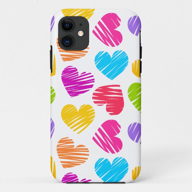 Coques Case-Mate iPhone Moderne et Fille Vibrant Doodled Hearts Motif (Dos)