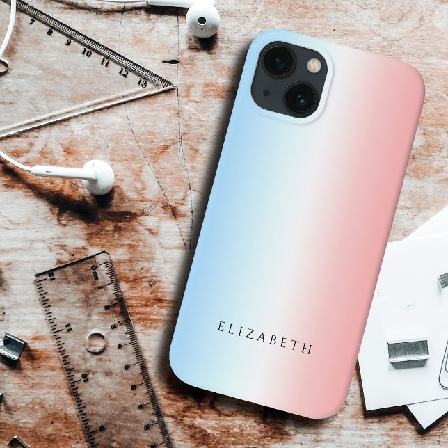 Coques Case-Mate iPhone Moderne Fille Chic Bleu Rose Blanc Simple Gradient (Créateur téléchargé)