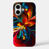 Moderne Floral Abstrait Art Orange Bleu Motif #14