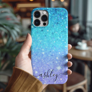 Coque Pour iPhone 16 Moderne Glitterie Bleu Et Violet