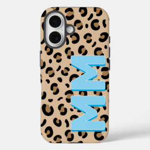 Coque Pour iPhone 16 Moderne Imprimé Léopard Brun Ombre Bleue Monogramm