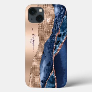 Case-Mate iPhone Case Moderne Indigo Blue Agate Gold Parties scintillant