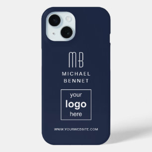 Coque Pour iPhone 15 Moderne Marine Blue Custom Logo Business