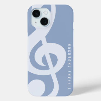 Coque Pour iPhone 15 Moderne Minimal Pastel Bleu Musique Symbole Nom