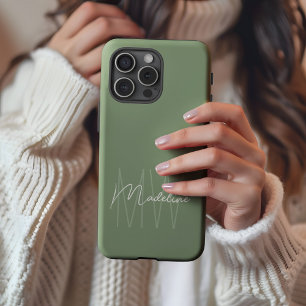 Coques iPhone 16 Pro Max Moderne minimaliste Monogramme Sage Vert