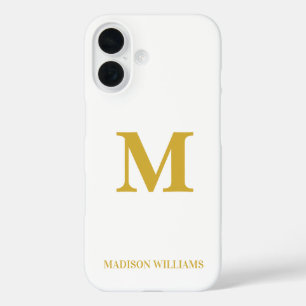 Coque Pour iPhone 16 Moderne Monogramme Chic Blanc Or Style minimaliste