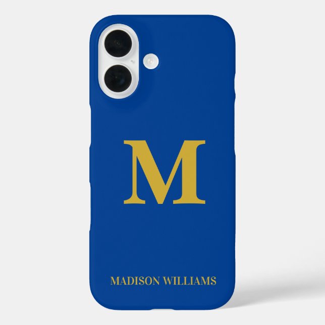 Coques Case-Mate iPhone Moderne Monogramme Chic Bleu Or Style minimaliste (Verso)