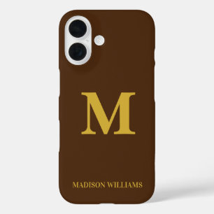 Coque Pour iPhone 16 Moderne Monogramme Chic Brown Or Style minimaliste