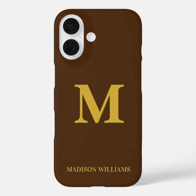 Coques Case-Mate iPhone Moderne Monogramme Chic Brown Or Style minimaliste (Verso)