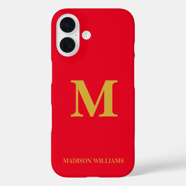 Coques Case-Mate iPhone Moderne Monogramme Chic Rouge Or élégant minimalis (Verso)