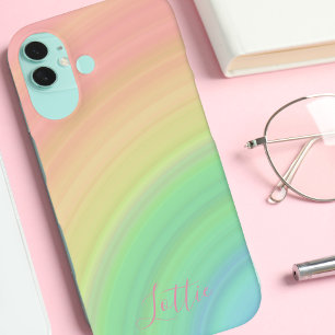 Coque Pour iPhone 16 Moderne Monogramme Girly Rainbow Gradient
