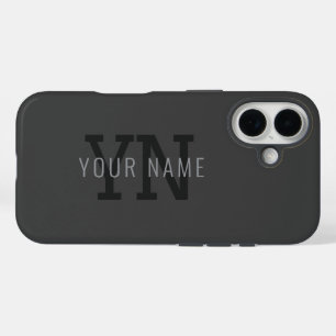 Coque Pour iPhone 16 Moderne monogramme gris foncé avec nom (ou autre t