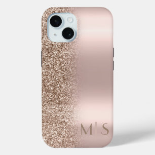 Coque Pour iPhone 15 Moderne monogramme pailleté ombré or rose