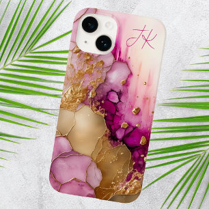 Coque Pour iPhone 14 Moderne Monogramme Personnalisé Marbre Or Violet