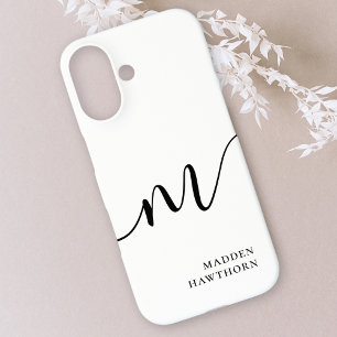 Coque Pour iPhone 16 Moderne Monogramme Script Calligraphie noir blanc