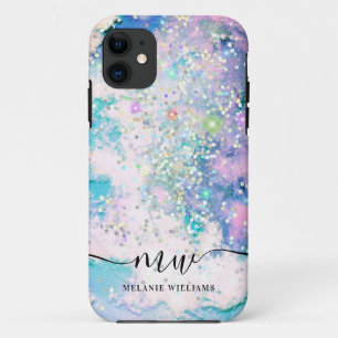 Case-Mate iPhone Case Moderne paillettes bleu violet chic monogrammé