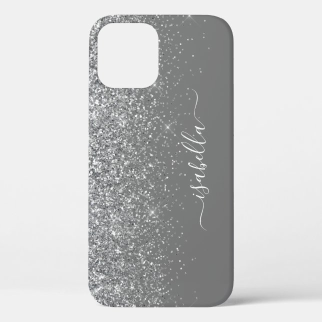 Coques Case-Mate iPhone Moderne paillettes d'argent Nom de script élégant (Verso)
