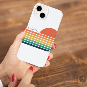 Coque Pour iPhone 14 Moderne Retro Coloré Vintage Rainbow Stripe