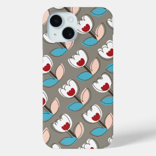 Coque Pour iPhone 15 Moderne Retro Tulipes Blanches Fleurs Motif Chic F