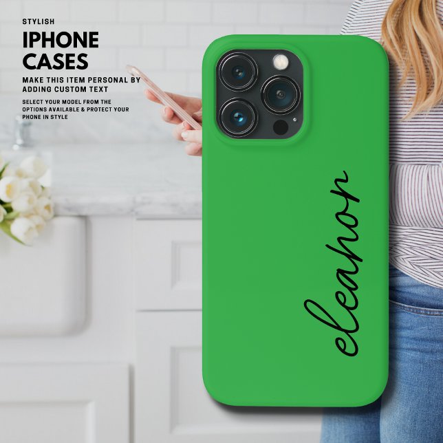 Coques Case-Mate iPhone Moderne simple brillant vert Nom du script Monogra (Créateur téléchargé)