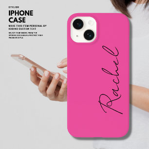 Coque Pour iPhone 14 Moderne tendance Chic Hot Rose Script Monogramme N