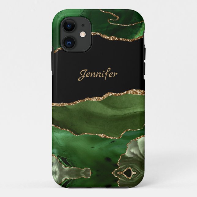 Coques Case-Mate iPhone Moderne Vert Or Agate Crystal Personnaliser (Dos)