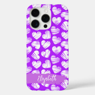 Coques iPhone 16 Pro Moderne violet blanc Doodé Coeur Valentine Nom
