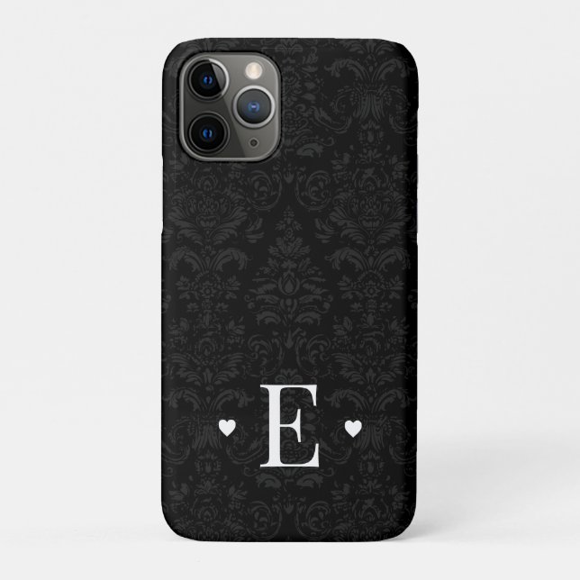 Coques Case-Mate iPhone Moins Coeur Chic Premier Monogramme Noir Damas (Dos)