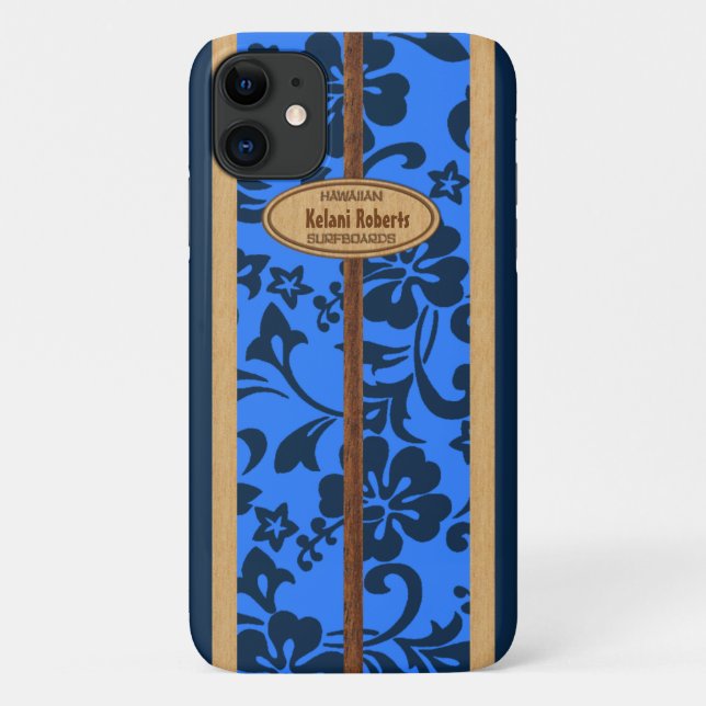 Coques Case-Mate iPhone Mokuleia Hawaiian Faux Wood Monogram Surboard (Dos)