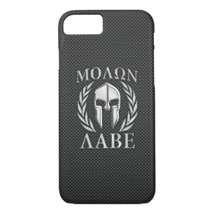 Coque iPhone 7 Molon Labe Chrome Style Spartan Armor Fibre de car