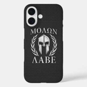 Coques iPhone 16 Molon Labe Chrome Style Spartan Armor Fibre de car