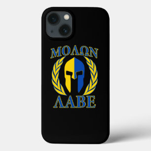 Etui iPhone 13 Molon Labe Laurels Spartiates Bleu Jaune Accents