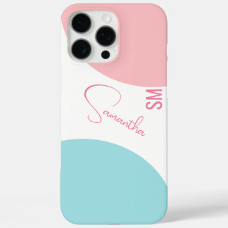 Coques iPhone 16 Pro Max Momogramme géométrique Abstrait rose et bleu éléga