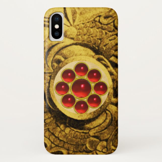 Coques Case-Mate iPhone MON AVEC GEM ROUGE RUBY GEMSTONES Gold Griffins (Dos)